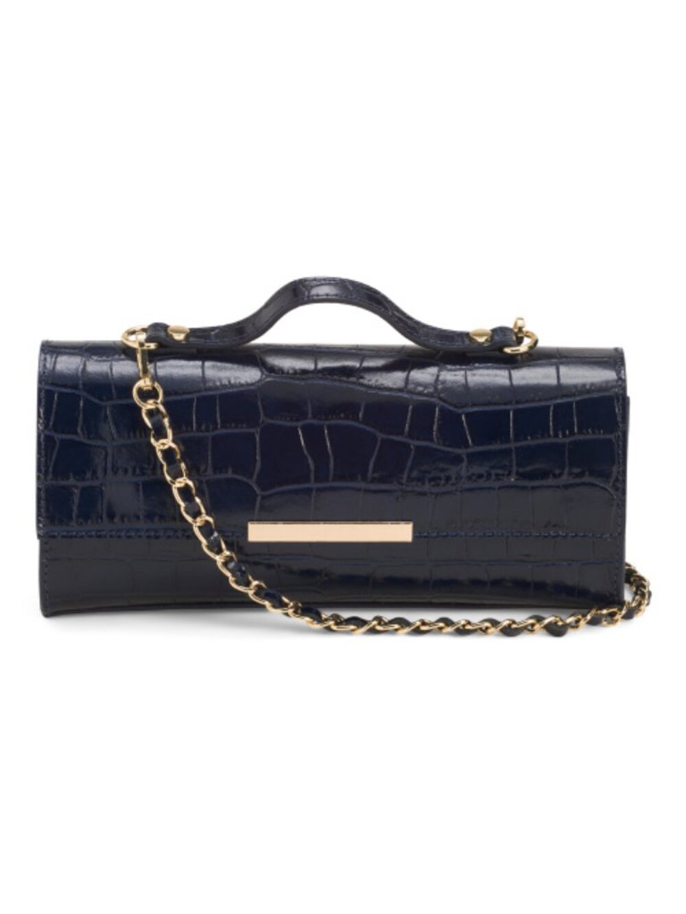 DIVINA FIRENZE Made In Italy Leather Crocodile Top Handle Clutch With Chain Stra
